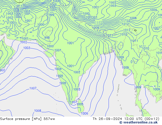 Surface pressure 557ww Th 26.09.2024 12 UTC