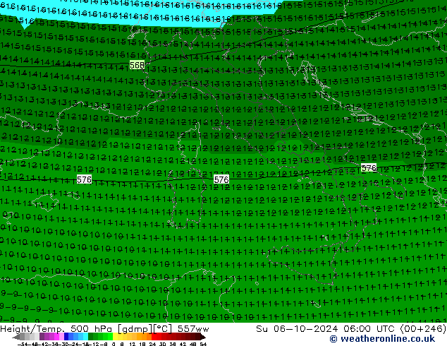 Height/Temp. 500 hPa 557ww Dom 06.10.2024 06 UTC