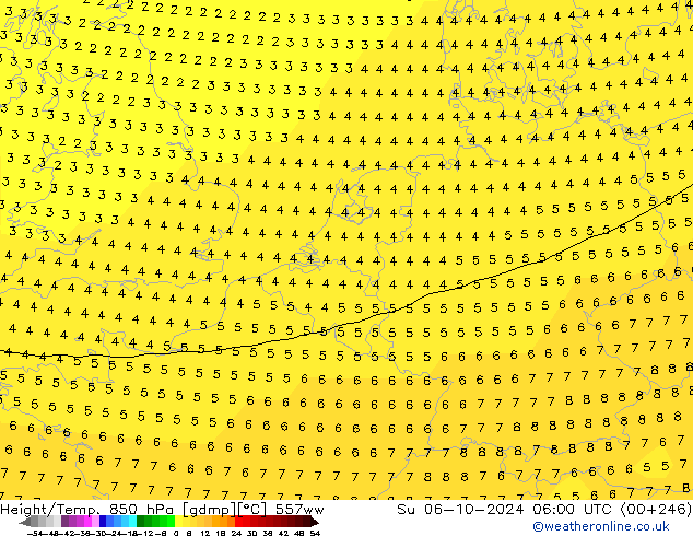 Height/Temp. 850 hPa 557ww Su 06.10.2024 06 UTC