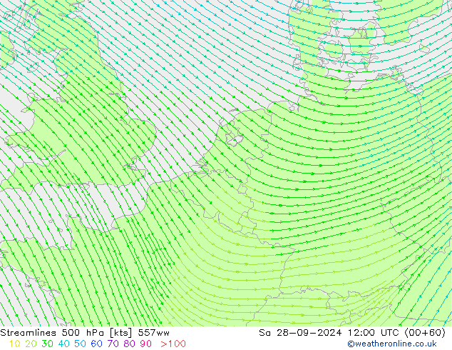 Streamlines 500 hPa 557ww Sa 28.09.2024 12 UTC