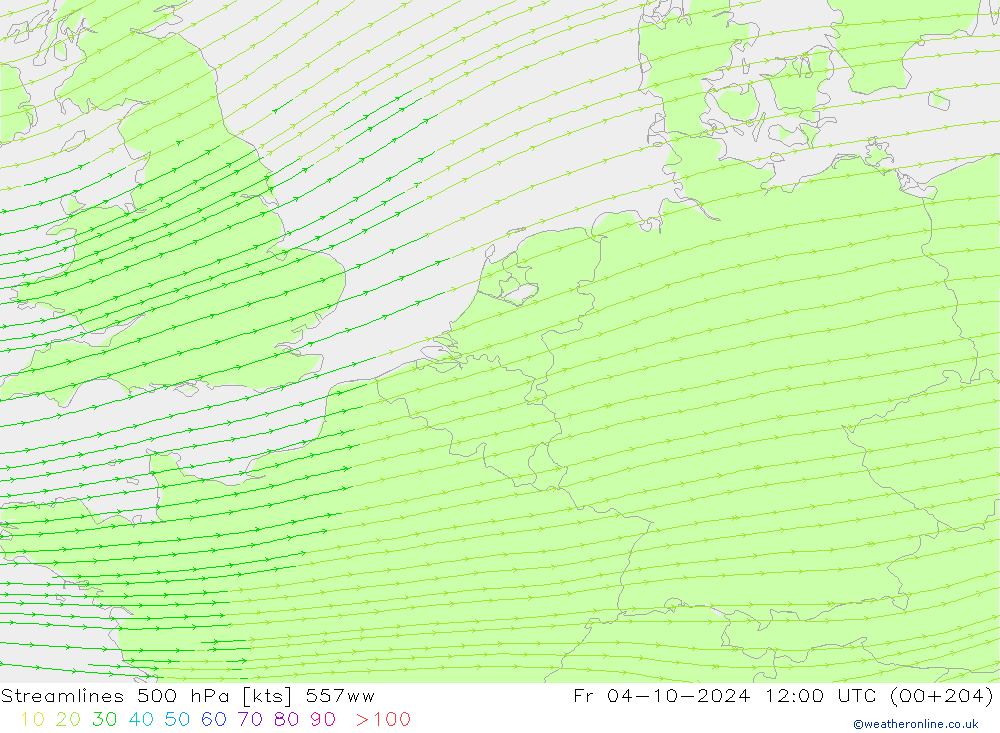 Linea di flusso 500 hPa 557ww ven 04.10.2024 12 UTC