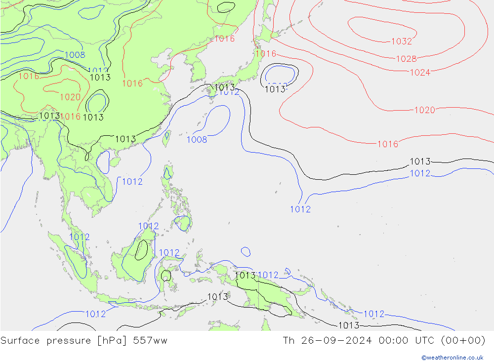 Surface pressure 557ww Th 26.09.2024 00 UTC