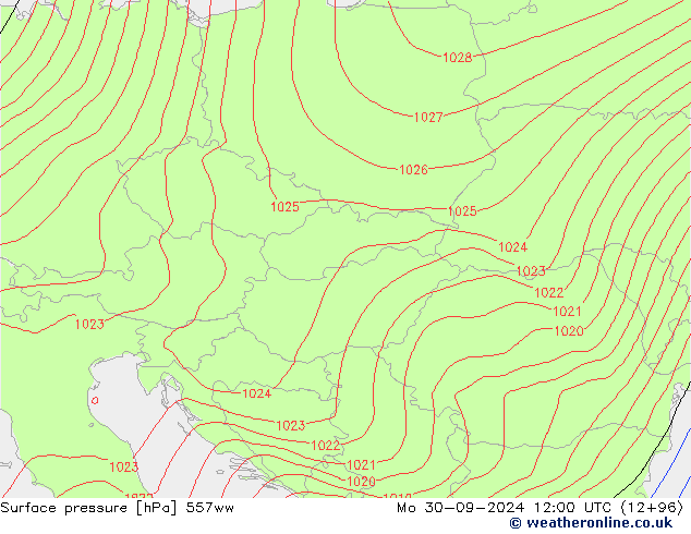 Surface pressure 557ww Mo 30.09.2024 12 UTC