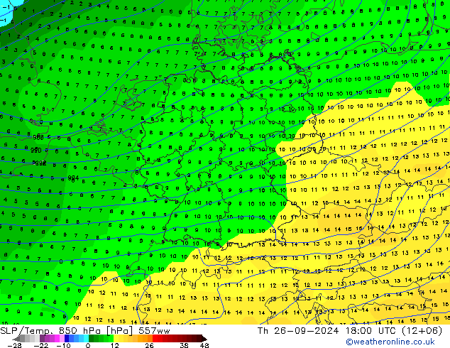 SLP/Temp. 850 hPa 557ww Th 26.09.2024 18 UTC