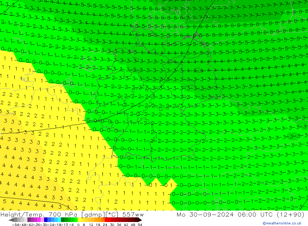 Height/Temp. 700 hPa 557ww Po 30.09.2024 06 UTC