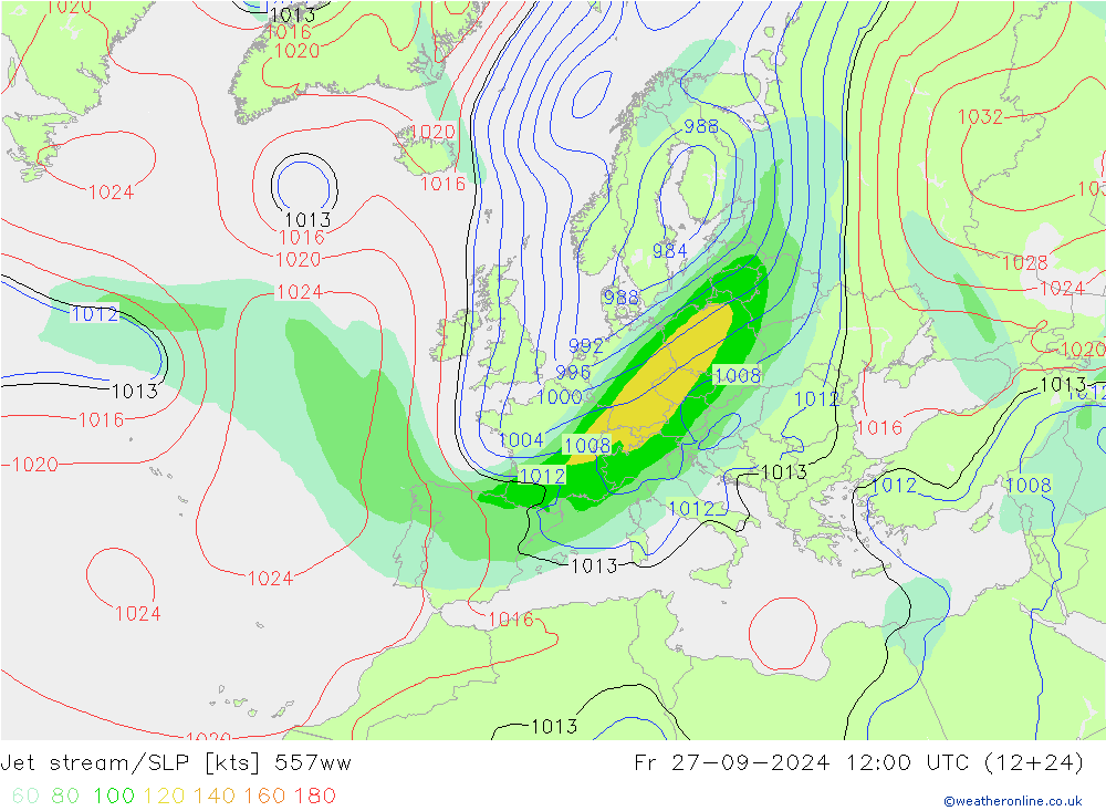 Corriente en chorro 557ww vie 27.09.2024 12 UTC