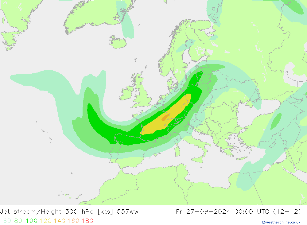 Jet stream/Height 300 hPa 557ww Fr 27.09.2024 00 UTC