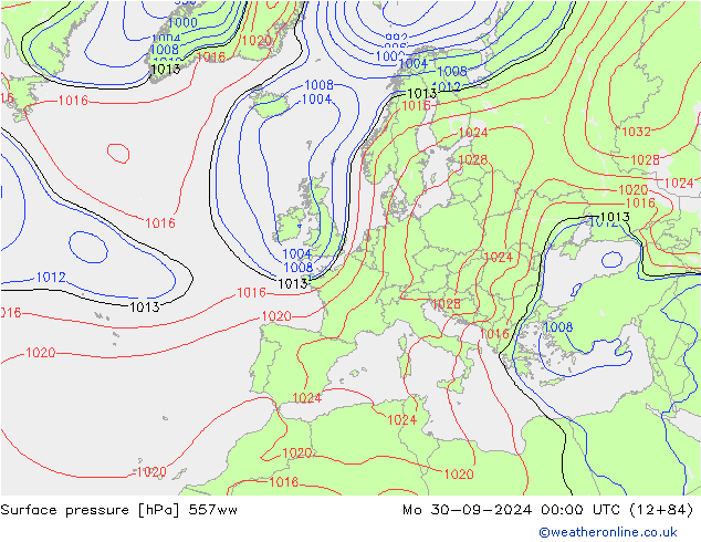 Surface pressure 557ww Mo 30.09.2024 00 UTC