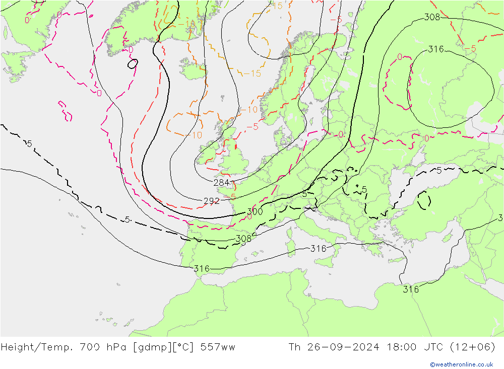 Hoogte/Temp. 700 hPa 557ww do 26.09.2024 18 UTC