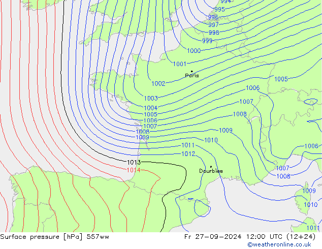 Surface pressure 557ww Fr 27.09.2024 12 UTC