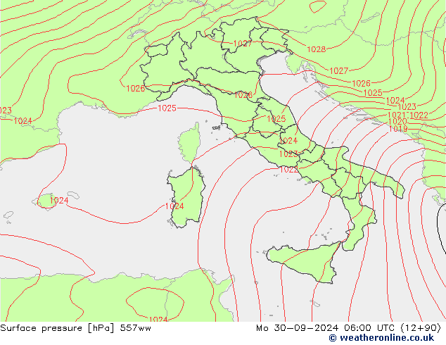 Surface pressure 557ww Mo 30.09.2024 06 UTC