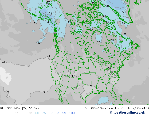 RH 700 hPa 557ww So 06.10.2024 18 UTC