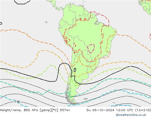 Height/Temp. 850 hPa 557ww nie. 06.10.2024 12 UTC