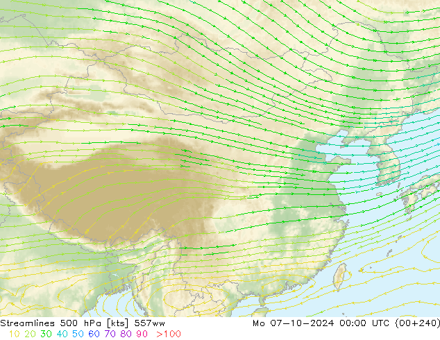 风 500 hPa 557ww 星期一 07.10.2024 00 UTC