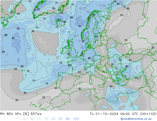 RV 850 hPa 557ww di 01.10.2024 06 UTC