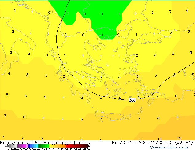 Yükseklik/Sıc. 700 hPa 557ww Pzt 30.09.2024 12 UTC