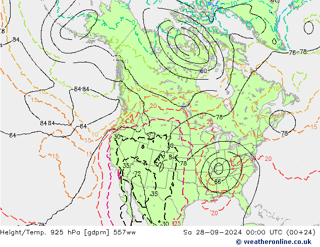 Height/Temp. 925 hPa 557ww 星期六 28.09.2024 00 UTC