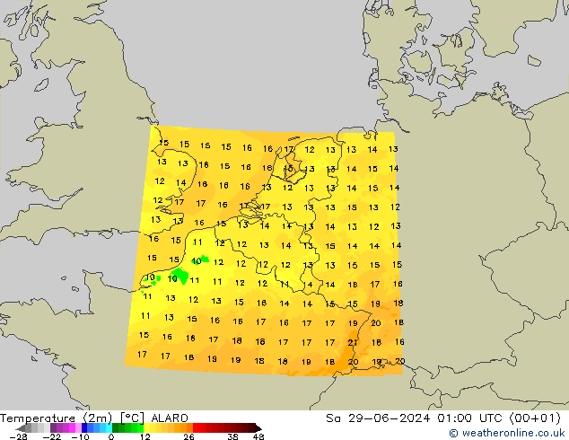 温度图 ALARO 星期六 29.06.2024 01 UTC
