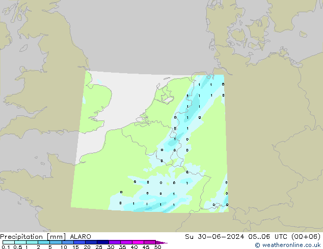 Neerslag ALARO zo 30.06.2024 06 UTC