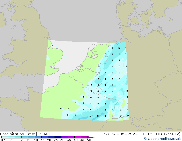 降水 ALARO 星期日 30.06.2024 12 UTC