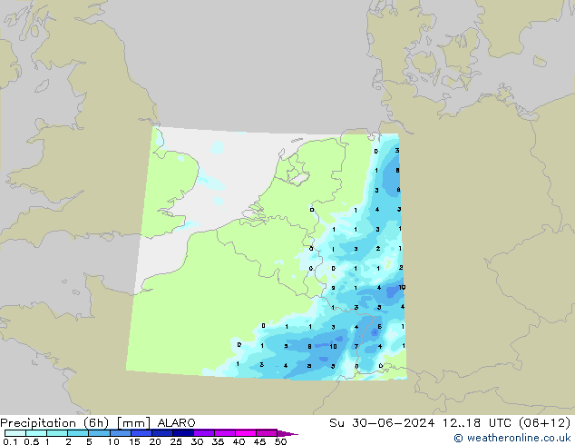 降水量 (6h) ALARO 星期日 30.06.2024 18 UTC