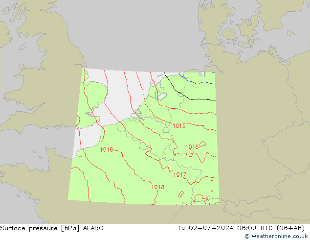地面气压 ALARO 星期二 02.07.2024 06 UTC
