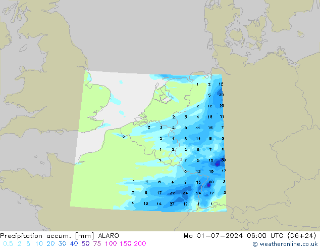 Totale neerslag ALARO ma 01.07.2024 06 UTC