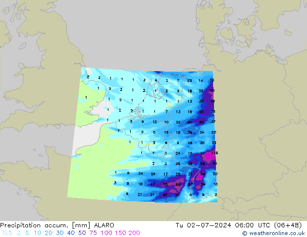 Totale neerslag ALARO di 02.07.2024 06 UTC