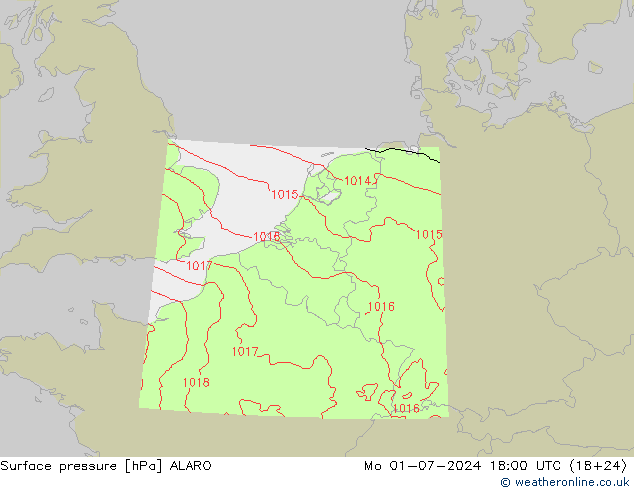 地面气压 ALARO 星期一 01.07.2024 18 UTC