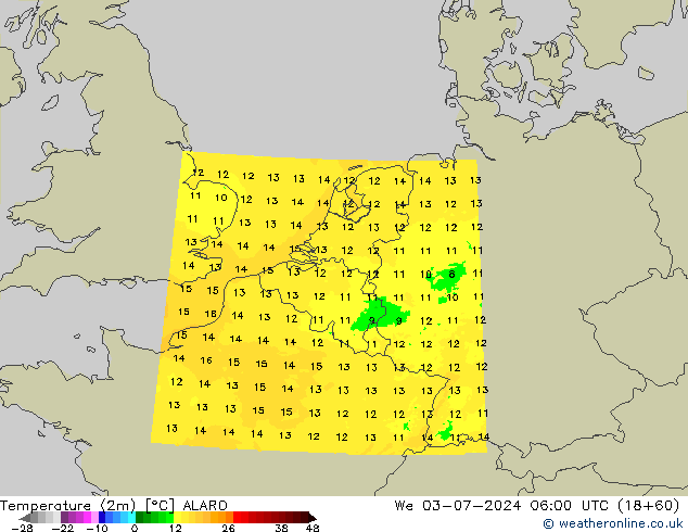 温度图 ALARO 星期三 03.07.2024 06 UTC