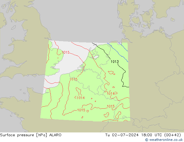 地面气压 ALARO 星期二 02.07.2024 18 UTC