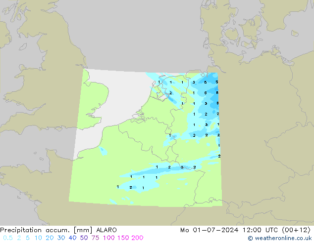 Totale neerslag ALARO ma 01.07.2024 12 UTC
