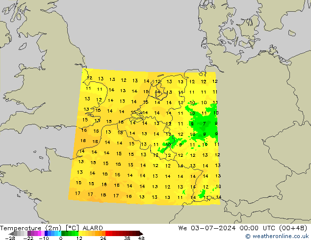 温度图 ALARO 星期三 03.07.2024 00 UTC