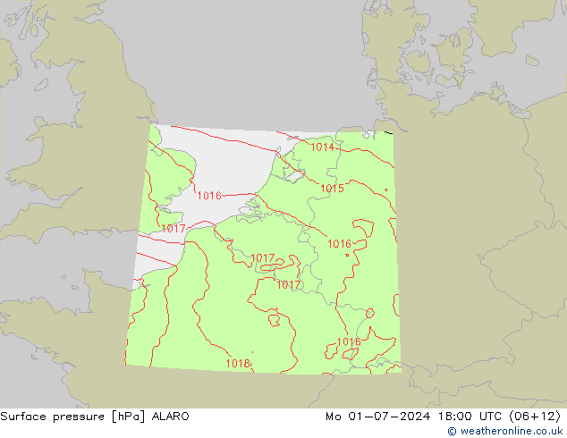 地面气压 ALARO 星期一 01.07.2024 18 UTC