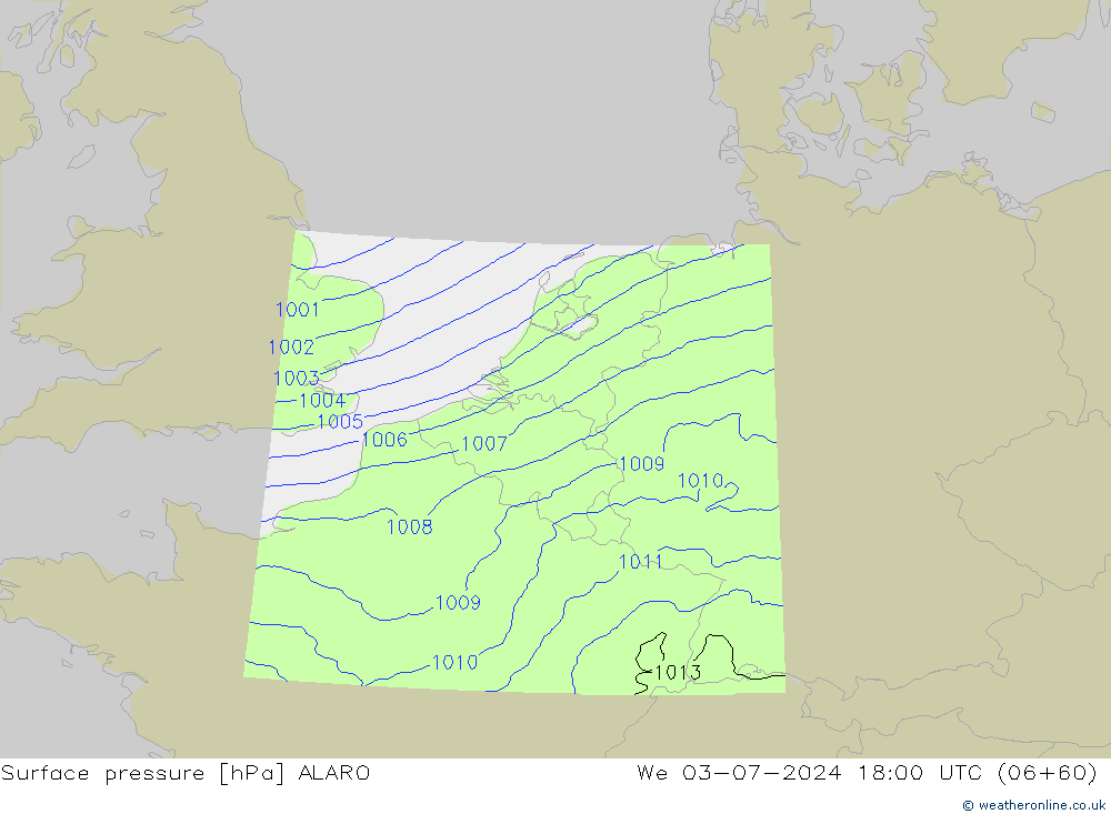 地面气压 ALARO 星期三 03.07.2024 18 UTC