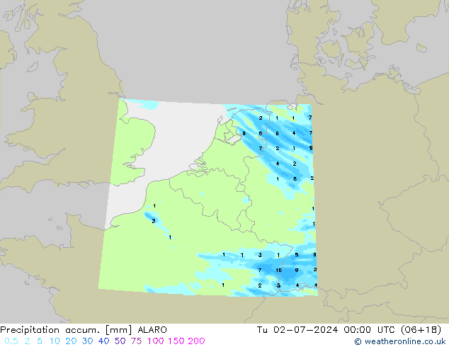 Totale neerslag ALARO di 02.07.2024 00 UTC