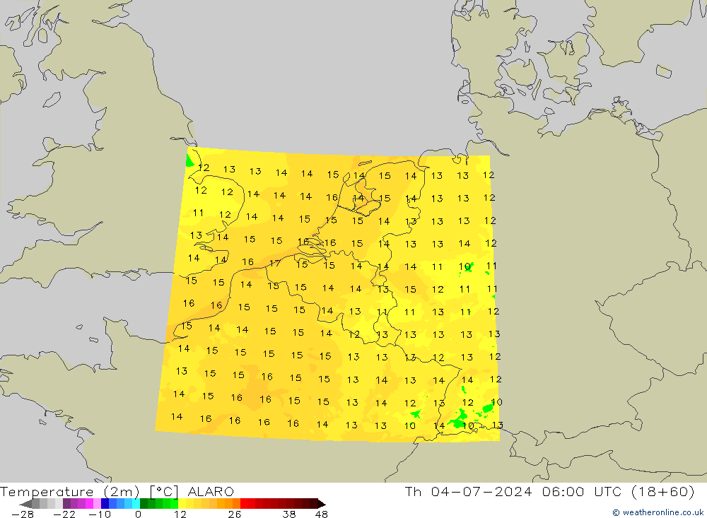 Temperatuurkaart (2m) ALARO do 04.07.2024 06 UTC