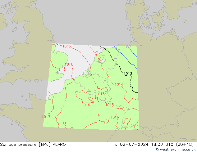 地面气压 ALARO 星期二 02.07.2024 18 UTC