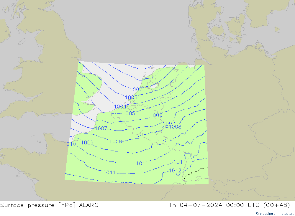 地面气压 ALARO 星期四 04.07.2024 00 UTC
