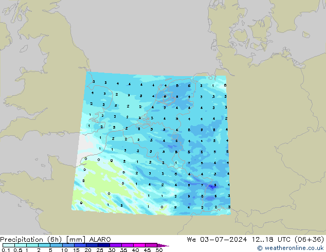 降水量 (6h) ALARO 星期三 03.07.2024 18 UTC