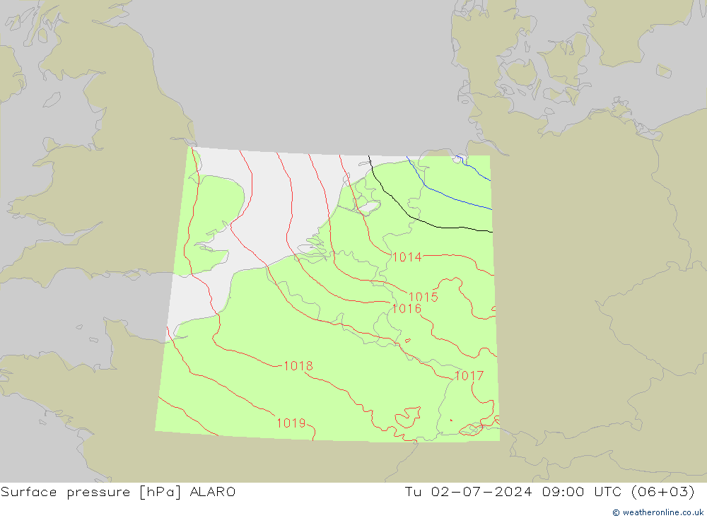 地面气压 ALARO 星期二 02.07.2024 09 UTC