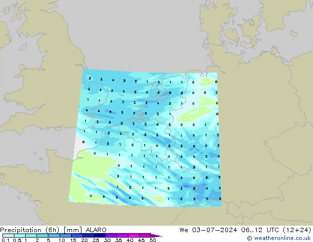 降水量 (6h) ALARO 星期三 03.07.2024 12 UTC