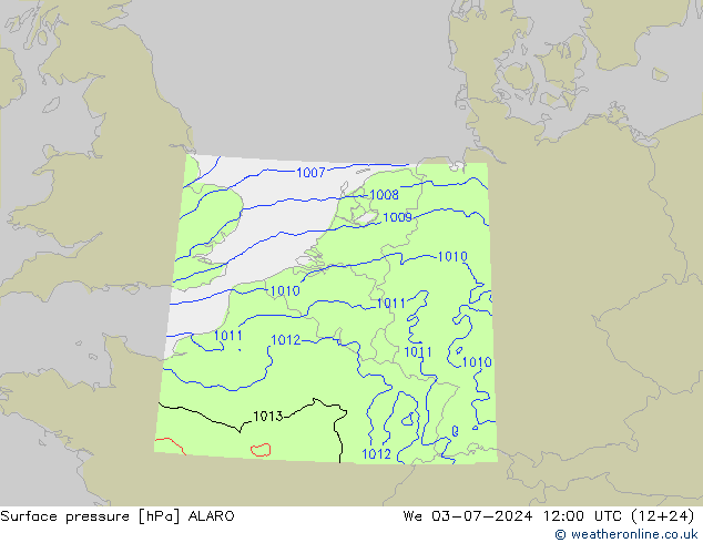 地面气压 ALARO 星期三 03.07.2024 12 UTC