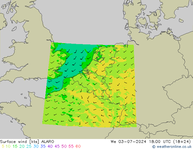 风 10 米 ALARO 星期三 03.07.2024 18 UTC