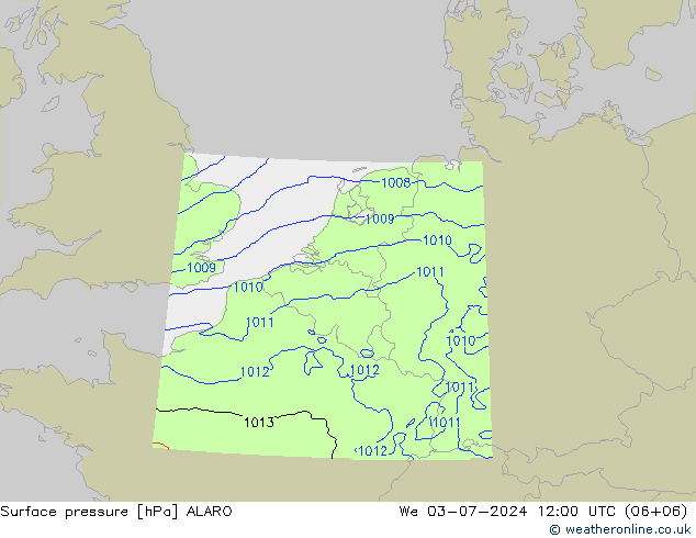 地面气压 ALARO 星期三 03.07.2024 12 UTC