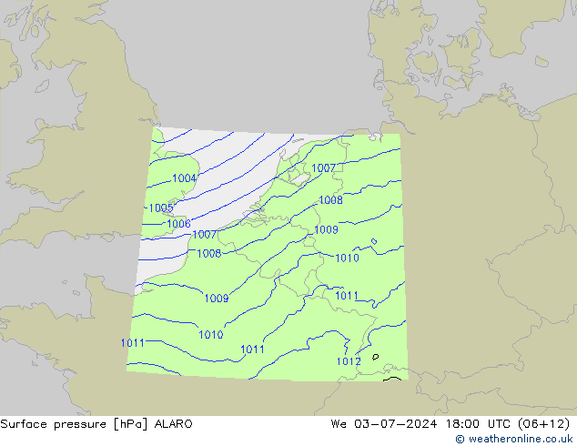 地面气压 ALARO 星期三 03.07.2024 18 UTC