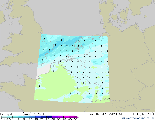 降水 ALARO 星期六 06.07.2024 06 UTC
