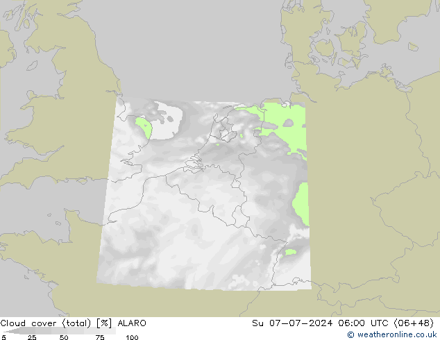Bewolking (Totaal) ALARO zo 07.07.2024 06 UTC