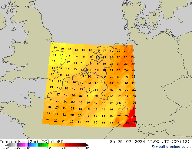 Temperatuurkaart (2m) ALARO za 06.07.2024 12 UTC