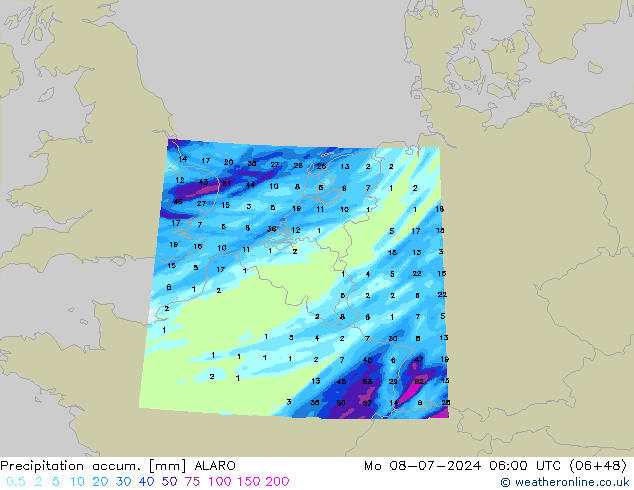 Totale neerslag ALARO ma 08.07.2024 06 UTC
